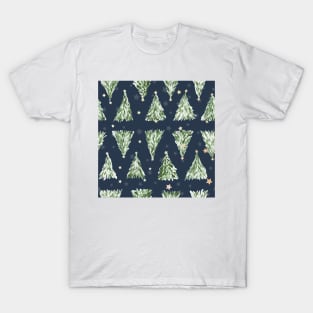 Holiday christmas tree over navy blue background T-Shirt